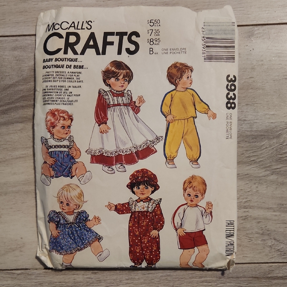 Vintage 80s McCall's Crafts Baby Rumper Jumper Dress Shorts Pants Pattern Set